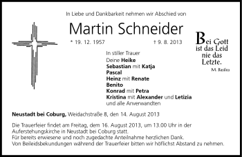 Traueranzeige von Martin Schneider von Neue Presse Coburg