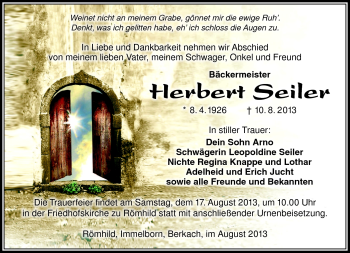 Traueranzeige von Herbert Seiler von Südthüringer Presse