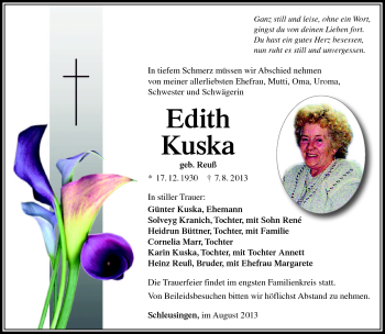 Traueranzeige von Edith Kuska von Südthüringer Presse
