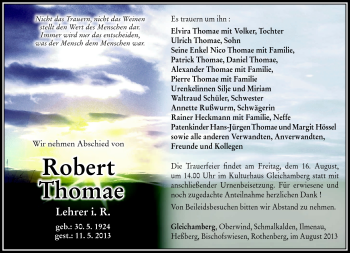Traueranzeige von Robert Thomae von Südthüringer Presse