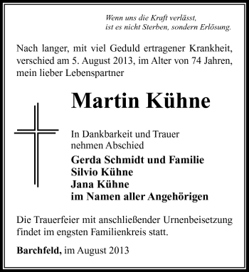 Traueranzeige von Martin Kühne von Südthüringer Presse