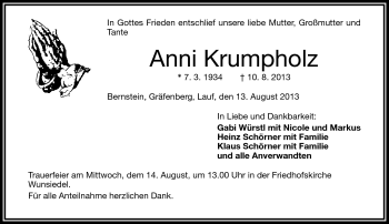 Traueranzeige von Anni Krumpholz von Frankenpost