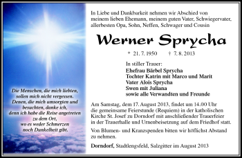 Traueranzeige von Werner Sprycha von Südthüringer Presse