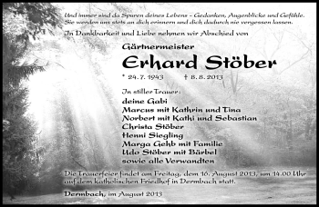 Traueranzeige von Erhard Stöber von Südthüringer Presse