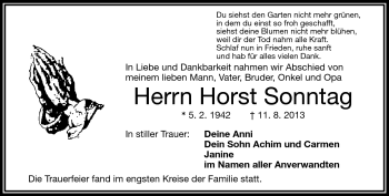 Traueranzeige von Horst Sonntag von Frankenpost