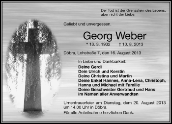 Traueranzeige von Georg Weber von Frankenpost