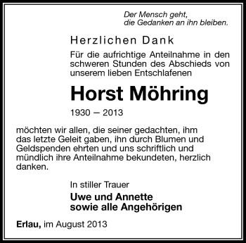 Traueranzeige von Horst Möhring von Südthüringer Presse
