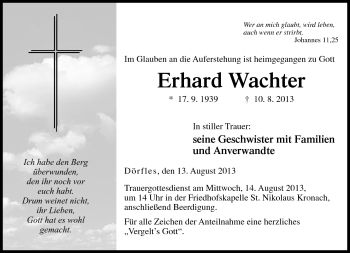Traueranzeige von Erhard Wachter von Neue Presse Coburg