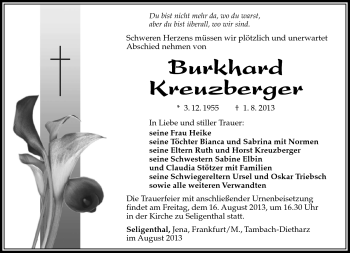 Traueranzeige von Burkhard Kreuzberger von Südthüringer Presse