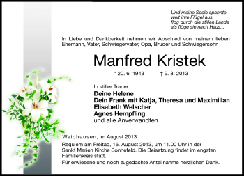 Traueranzeige von Manfred Kristek von Neue Presse Coburg