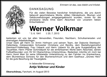 Traueranzeige von Werner Volkmar von Südthüringer Presse