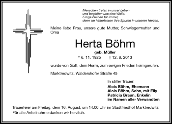 Traueranzeige von Herta Böhm von Frankenpost