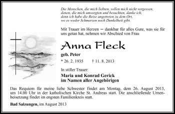Traueranzeige von Anna Fleck von Südthüringer Presse