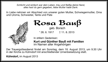 Traueranzeige von Rosa Bauß von Südthüringer Presse