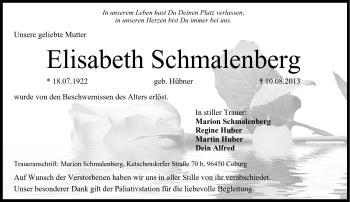 Traueranzeige von Elisabeth Schmalenberg von Neue Presse Coburg