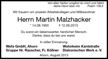 Traueranzeige von Martin Malzhacker von Neue Presse Coburg