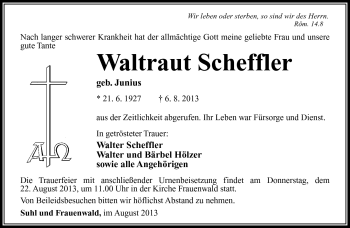 Traueranzeige von Waltraut Scheffler von Südthüringer Presse