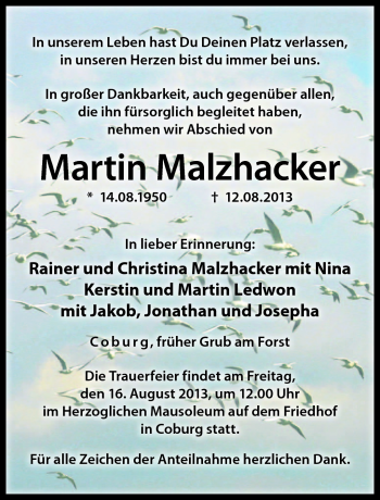 Traueranzeige von Martin Malzhacker von Neue Presse Coburg