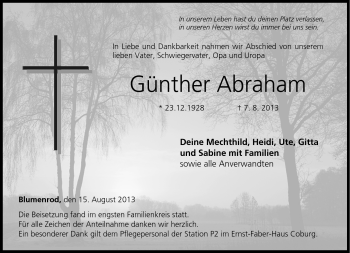 Traueranzeige von Günther Abraham von Neue Presse Coburg