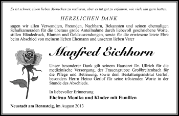 Traueranzeige von Manfred Eichhorn von Südthüringer Presse