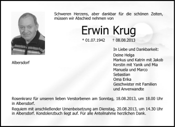 Traueranzeige von Erwin Krug von Neue Presse Coburg
