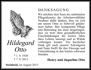Traueranzeige von Hildegard Otto von Südthüringer Presse