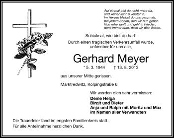 Traueranzeige von Gerhard Meyer von Frankenpost