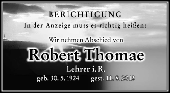 Traueranzeige von Robert Thomae von Südthüringer Presse