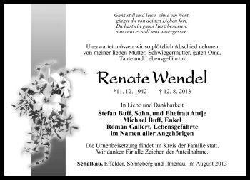 Traueranzeige von Renate Wendel von Südthüringer Presse