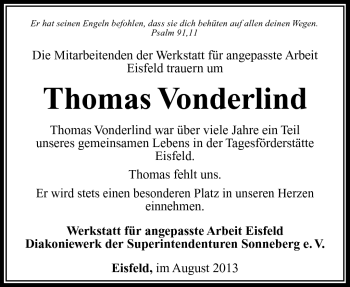 Traueranzeige von Thomas Vonderlind von Südthüringer Presse