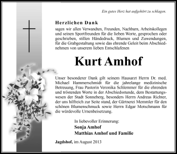 Traueranzeige von Kurt Amhof von Südthüringer Presse