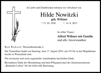 Traueranzeige von Hilde Nowitzki von Neue Presse Coburg