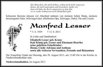 Traueranzeige von Manfred Lesser von Südthüringer Presse