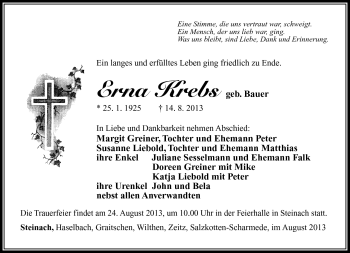 Traueranzeige von Erna Krebs von Südthüringer Presse