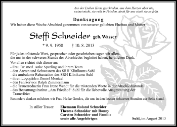 Traueranzeige von Steffi Schneider von Südthüringer Presse