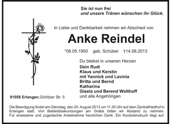 Traueranzeige von Anke Reindel von Frankenpost