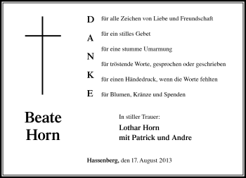 Traueranzeige von Beate Horn von Neue Presse Coburg