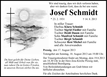 Traueranzeige von Josef Schmidt von Neue Presse Coburg