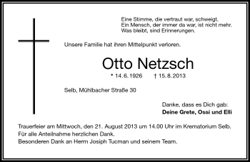 Traueranzeige von Otto Netzsch von Frankenpost