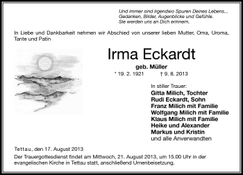 Traueranzeige von Irma Eckardt von Neue Presse Coburg