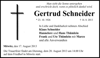 Traueranzeige von Gertrud Schneider von Neue Presse Coburg
