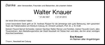 Traueranzeige von Walter Knauer von Neue Presse Coburg