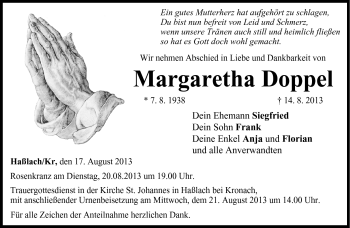 Traueranzeige von Margaretha Doppel von Neue Presse Coburg