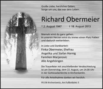 Traueranzeige von Richard Obermeier von Frankenpost