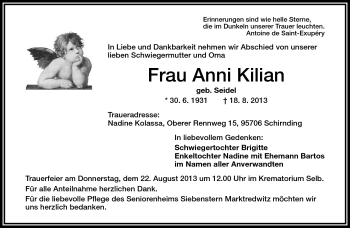 Traueranzeige von Anni Kilian von Frankenpost