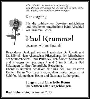 Traueranzeige von Paul Krummel von Südthüringer Presse
