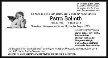 Traueranzeige von Petra Bolinth von Frankenpost