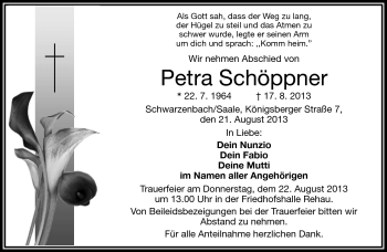 Traueranzeige von Petra Schöppner von Frankenpost
