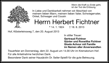 Traueranzeige von Herbert Fichtner von Frankenpost
