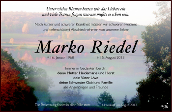 Traueranzeige von Marko Riedel von Südthüringer Presse